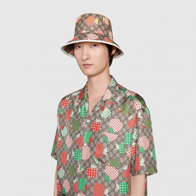 【2023-24AW】グッチ レポム バケットハット 偽物 帽子 アップル＆ハート レポム リンゴ 男女 663388 3HAED 8477