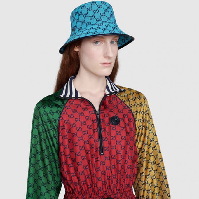 [即発]グッチ キャップ コピー グッチ*GGキャンバス フェドラハット ライトブルー/ピンク 656573 3HAD0 4268