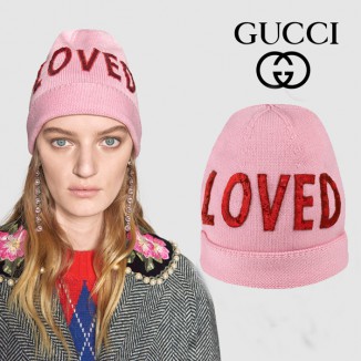 18AW【グッチスーパーコピー】スパンコール &quot;Loved&quot; ウールハット ビーニー