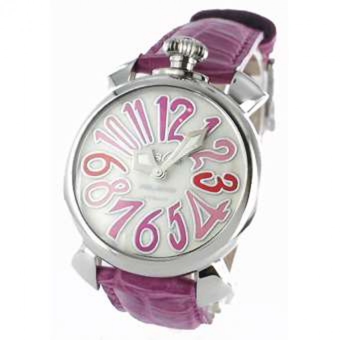 ガガミラノ 偽物 マニュアーレ40mm 5020.6 レザー ピンク/ホワイトシェル ボーイズ
