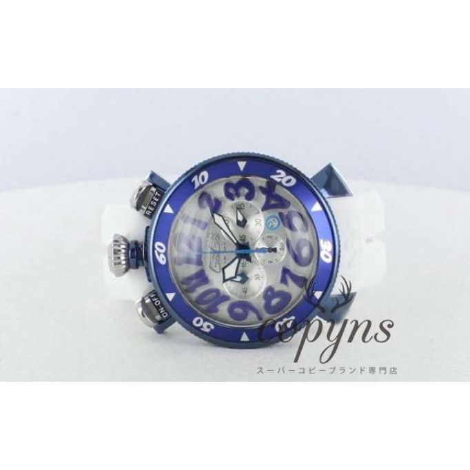 ガガミラノ コピー クロノ48mm 6053.1 ラバー ホワイト/シルバー メンズ