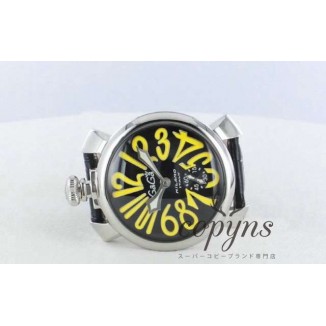 ガガミラノ 偽物 マニュアーレ48mm 5010.12 手巻き スモールセコンド レザー ブラック メンズ