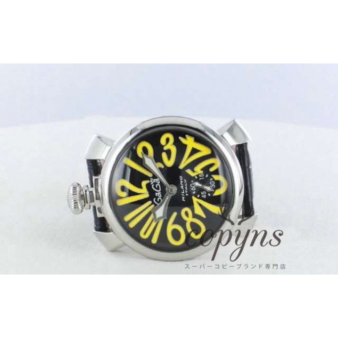 ガガミラノ 偽物 マニュアーレ48mm 5010.12 手巻き スモールセコンド レザー ブラック メンズ