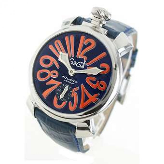 ガガミラノ 偽物 マニュアーレ48mm 5010.8 手巻き スモールセコンド レザー ブルー メンズ