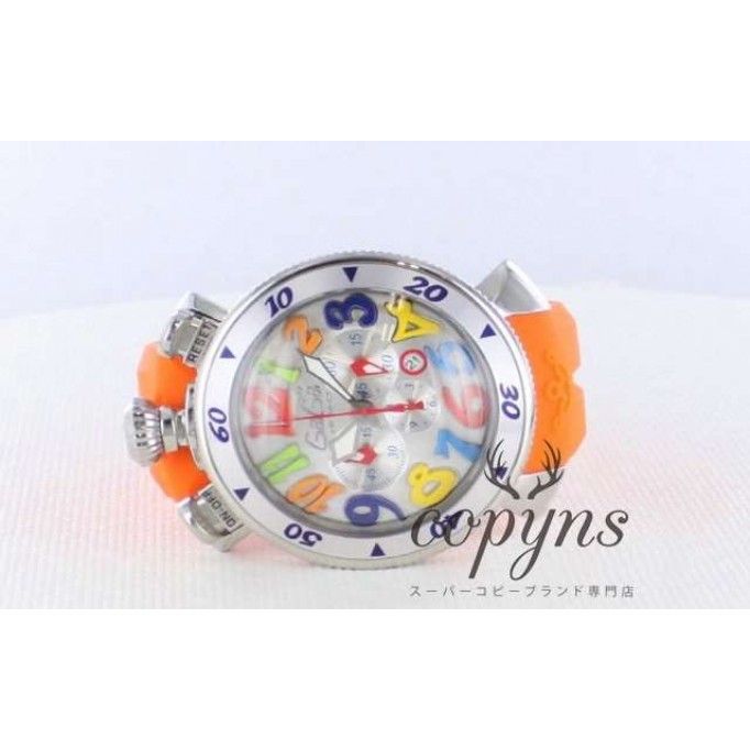 ガガミラノ コピー クロノ48mm 6050.1 ラバー ライトオレンジ/シルバー メンズ