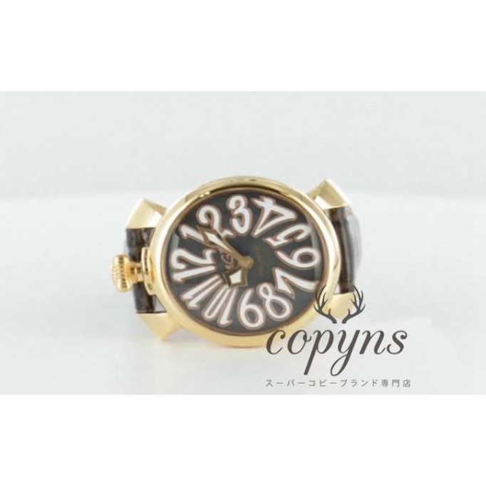 ガガミラノ 偽物 マニュアーレ40mm 5021.3 レザー ダークブラウン/GPブラックシェル ボーイズ
