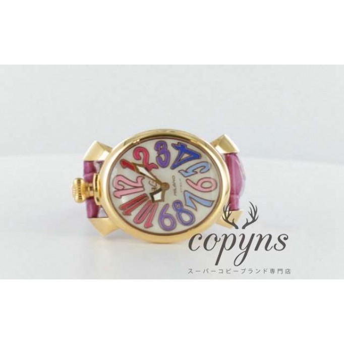 ガガミラノ 偽物 マニュアーレ40mm 5021.1 レザー ピンク/GPホワイトシェル ボーイズ