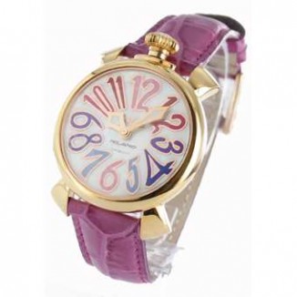ガガミラノ 偽物 マニュアーレ40mm 5021.1 レザー ピンク/GPホワイトシェル ボーイズ