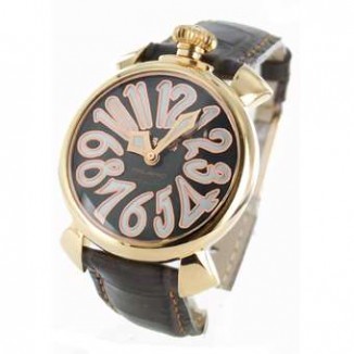 ガガミラノ 偽物 マニュアーレ40mm 5021.3 レザー ダークブラウン/GPブラックシェル ボーイズ