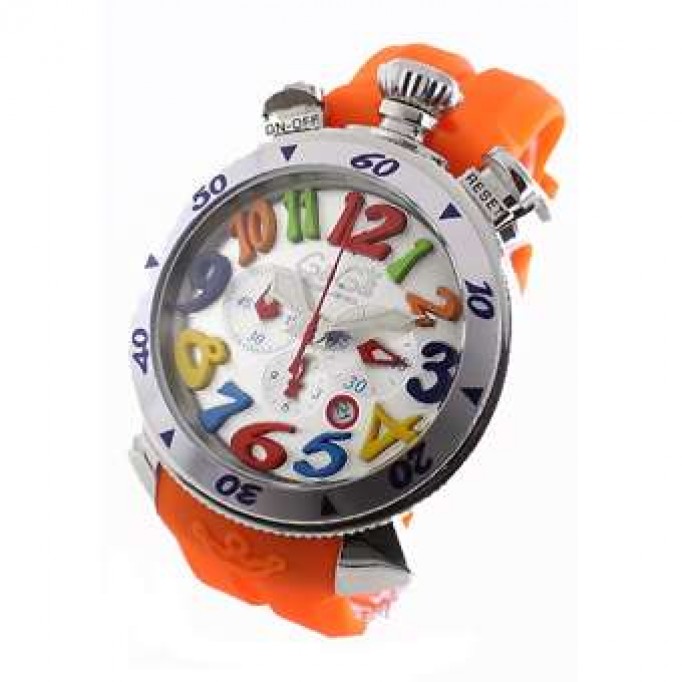 ガガミラノ コピー クロノ48mm 6050.1 ラバー ライトオレンジ/シルバー メンズ