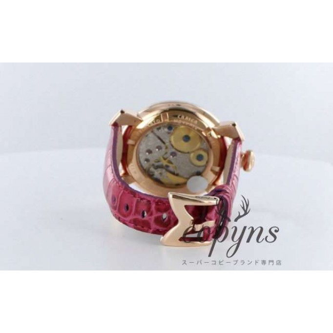 ガガミラノ 偽物 マニュアーレ48mm 5011.9 手巻き スモールセコンド レザー ピンク/シルバー メンズ