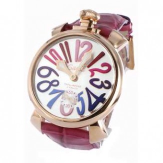 ガガミラノ 偽物 マニュアーレ48mm 5011.9 手巻き スモールセコンド レザー ピンク/シルバー メンズ