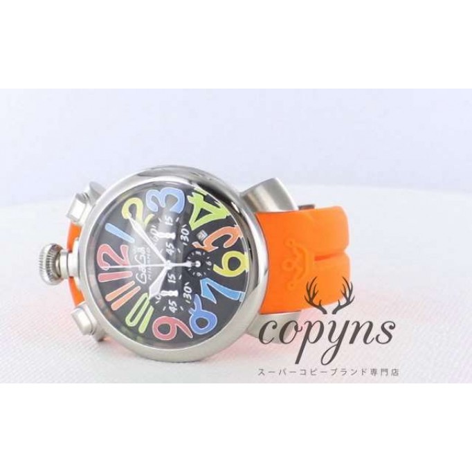 ガガミラノ コピー クロノ48mm 5050.2 ラバー ライトオレンジ/ブラック メンズ