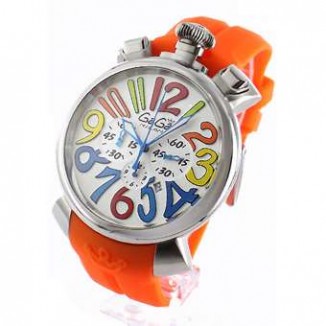 ガガミラノ コピー クロノ48mm 5050.1 ラバー ライトオレンジ/ホワイト メンズ