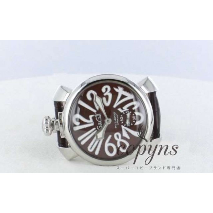ガガミラノ 偽物 マニュアーレ48mm 5010.13 手巻き スモールセコンド レザー ダークブラウン メンズ