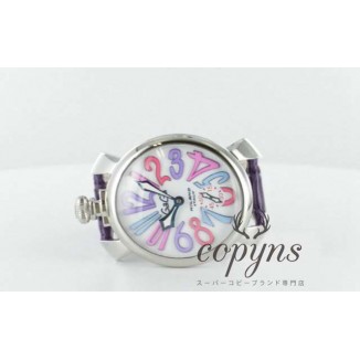 ガガミラノ 偽物 マニュアーレ48mm 5010.9 手巻き スモールセコンド レザー パープル/ホワイト メンズ