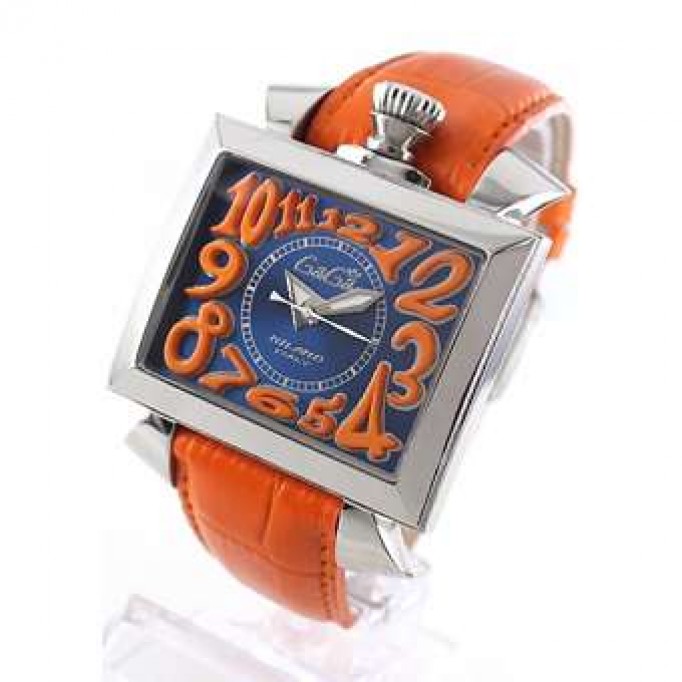 ガガミラノ スーパーコピー ナポレオーネ48mm スーパーコピー 6000.4 オートマチック レザー オレンジ/ブルー メンズ