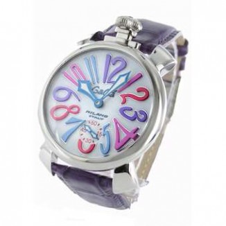 ガガミラノ 偽物 マニュアーレ48mm 5010.9 手巻き スモールセコンド レザー パープル/ホワイト メンズ