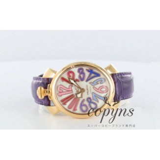 ガガミラノ 偽物 マニュアーレ40mm 5021.1 レザー パープル/GPホワイトシェル ボーイズ