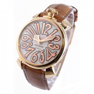 ガガミラノ 偽物 マニュアーレ40mm 5021.2 レザー ブラウン/GPホワイトシェル ボーイズ
