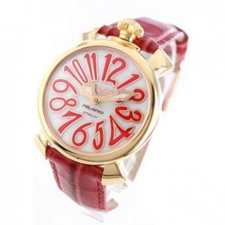 ガガミラノ 偽物 マニュアーレ40mm 5021.5 レザー レッド/GPホワイトシェル ボーイズ
