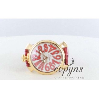 ガガミラノ 偽物 マニュアーレ40mm 5021.5 レザー レッド/GPホワイトシェル ボーイズ