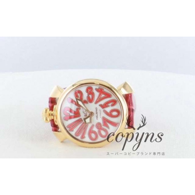 ガガミラノ 偽物 マニュアーレ40mm 5021.5 レザー レッド/GPホワイトシェル ボーイズ