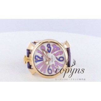 ガガミラノ 偽物 マニュアーレ40mm 5021.4 レザー パープル/GPホワイトシェル ボーイズ