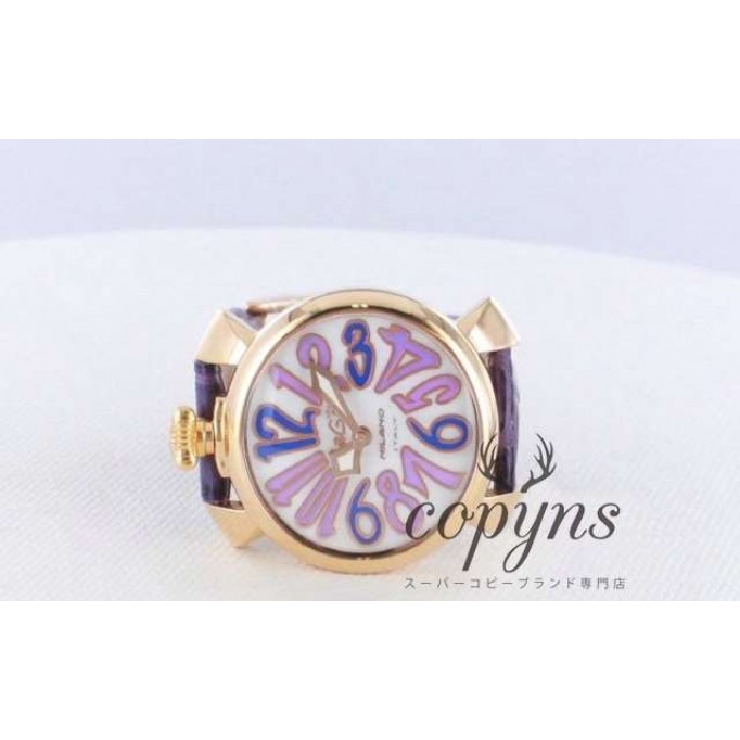 ガガミラノ 偽物 マニュアーレ40mm 5021.4 レザー パープル/GPホワイトシェル ボーイズ