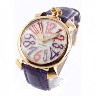 ガガミラノ 偽物 マニュアーレ40mm 5021.1 レザー パープル/GPホワイトシェル ボーイズ