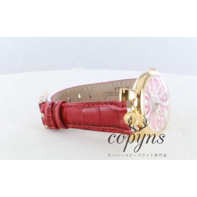 ガガミラノ 偽物 マニュアーレ40mm 5021.5 レザー レッド/GPホワイトシェル ボーイズ