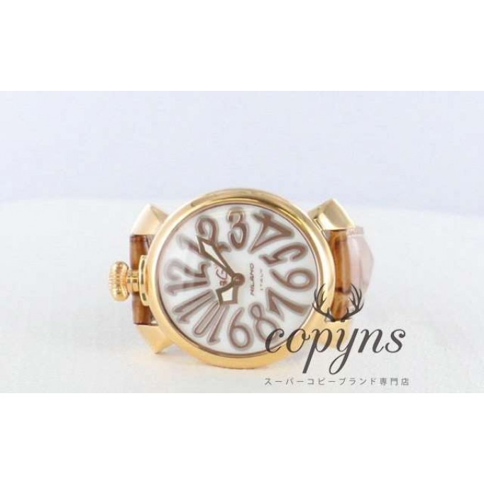 ガガミラノ 偽物 マニュアーレ40mm 5021.2 レザー ブラウン/GPホワイトシェル ボーイズ