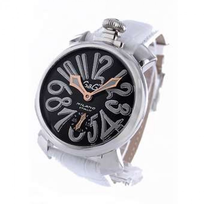 ガガミラノ 偽物 マニュアーレ48mm 5010.6 手巻き レザー ホワイト/ブラック メンズ