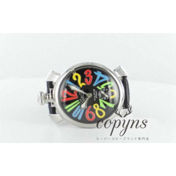 ガガミラノ 偽物 マニュアーレ48mm 5010.2 手巻き スモールセコンド レザー ブラック メンズ