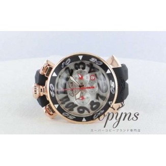 ガガミラノ コピー クロノ48mm 6056.6 ラバー ブラック/PGPシャンパンシルバー メンズ