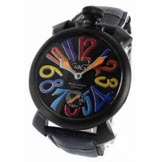 ガガミラノ 偽物 マニュアーレ48mm 5012.3 手巻き スモールセコンド レザー ブラック メンズ