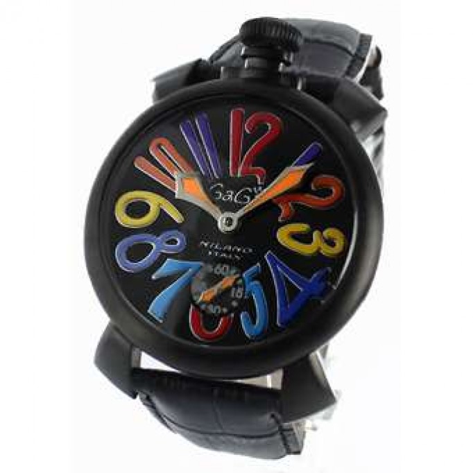 ガガミラノ 偽物 マニュアーレ48mm 5012.3 手巻き スモールセコンド レザー ブラック メンズ