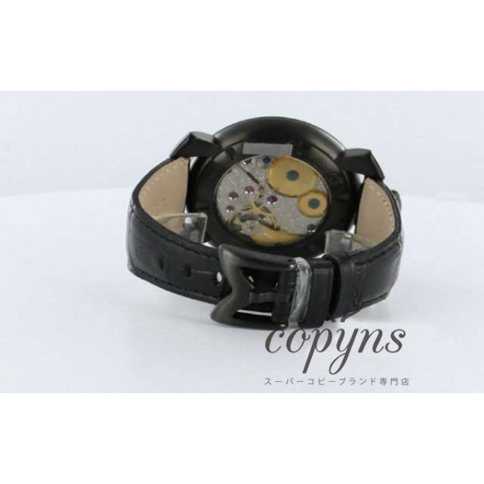 ガガミラノ 偽物 マニュアーレ48mm 5012MOS2 モザイク 手巻き スモールセコンド レザー ブラック/モザイクブラック メンズ