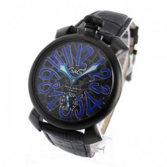 ガガミラノ 偽物 マニュアーレ48mm 5012MOS2 モザイク 手巻き スモールセコンド レザー ブラック/モザイクブラック メンズ