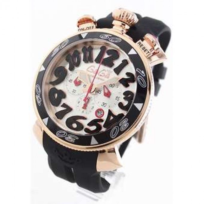 ガガミラノ コピー クロノ48mm 6056.6 ラバー ブラック/PGPシャンパンシルバー メンズ