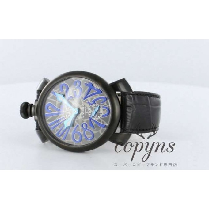 ガガミラノ 偽物 マニュアーレ48mm 5012MOS2 モザイク 手巻き スモールセコンド レザー ブラック/モザイクブラック メンズ