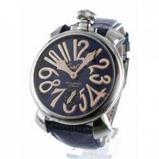 ガガミラノ 偽物 マニュアーレ48mm 5010.5 手巻き スモールセコンド レザー ブルー メンズ