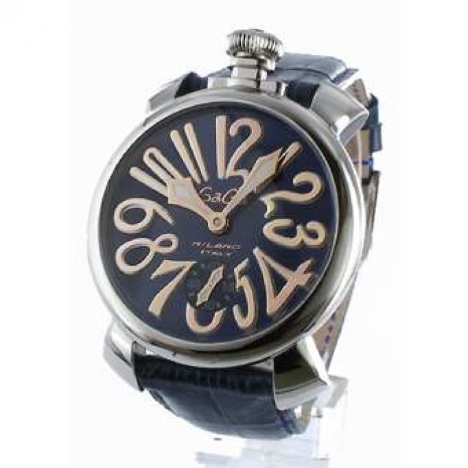 ガガミラノ 偽物 マニュアーレ48mm 5010.5 手巻き スモールセコンド レザー ブルー メンズ