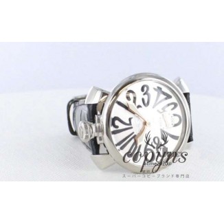 ガガミラノ 偽物 マニュアーレ48mm 5010.7 手巻き スモールセコンド レザー ブラック/シルバー メンズ