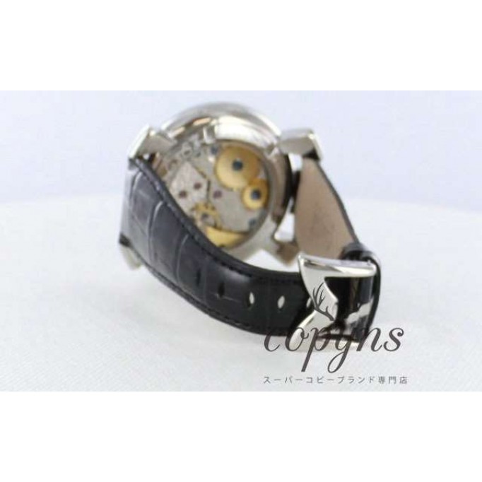 ガガミラノ 偽物 マニュアーレ48mm 5010.7 手巻き スモールセコンド レザー ブラック/シルバー メンズ