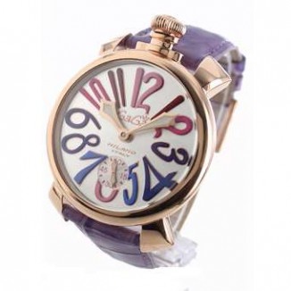 ガガミラノ 偽物 マニュアーレ48mm 5011.9 手巻き スモールセコンド レザー ライトパープル/PGPシルバー メンズ