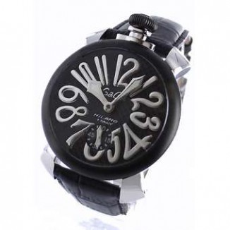 ガガミラノ 偽物 マニュアーレ48mm 5013.1 スモールセコンド レザー カーボンブラック メンズ