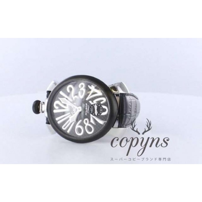 ガガミラノ 偽物 マニュアーレ48mm 5013.1 スモールセコンド レザー カーボンブラック メンズ