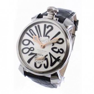 ガガミラノ 偽物 マニュアーレ48mm 5010.7 手巻き スモールセコンド レザー ブラック/シルバー メンズ