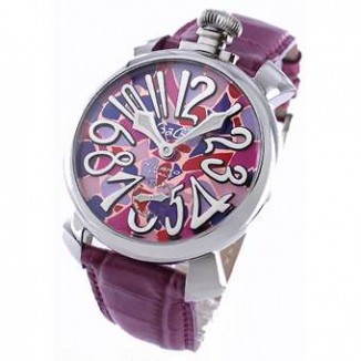 ガガミラノ 偽物 マニュアーレ48mm 5010MOS2 モザイク 手巻き スモールセコンド レザー モザイクピンク メンズ